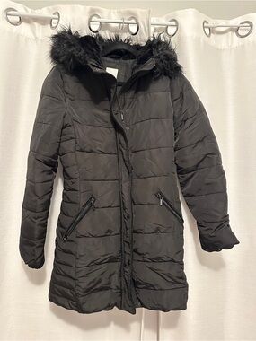H&M Black Quilted Faux-Fur Hooded Puffer Coat